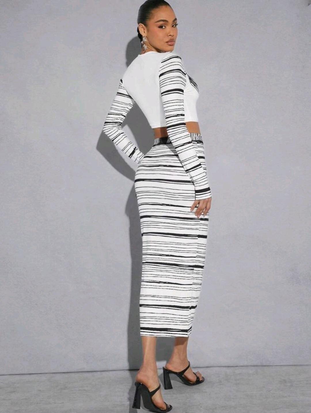 High Graphic Striped Crop Top & Skirt Set