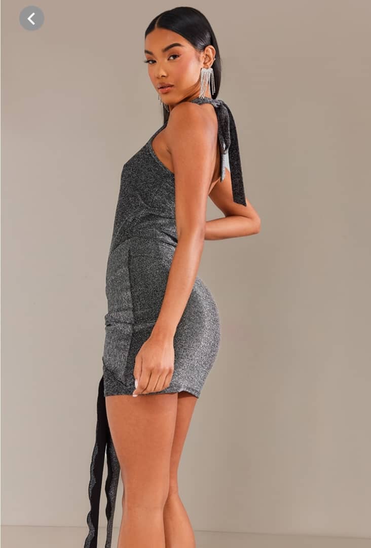 Silver Glitter textured Cut out Halterneck dress