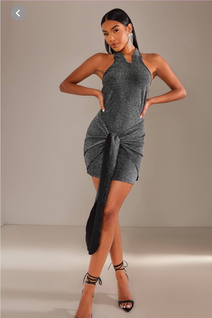 Silver Glitter textured Cut out Halterneck dress