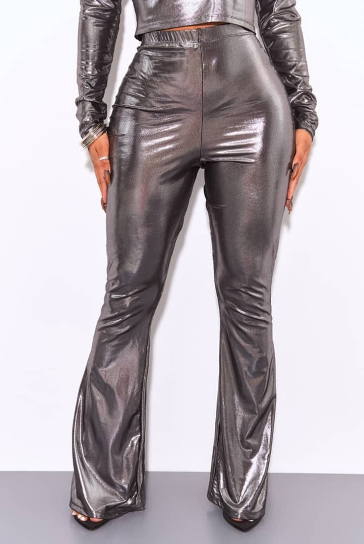 Shape Black Metallic flare trousers Outfit