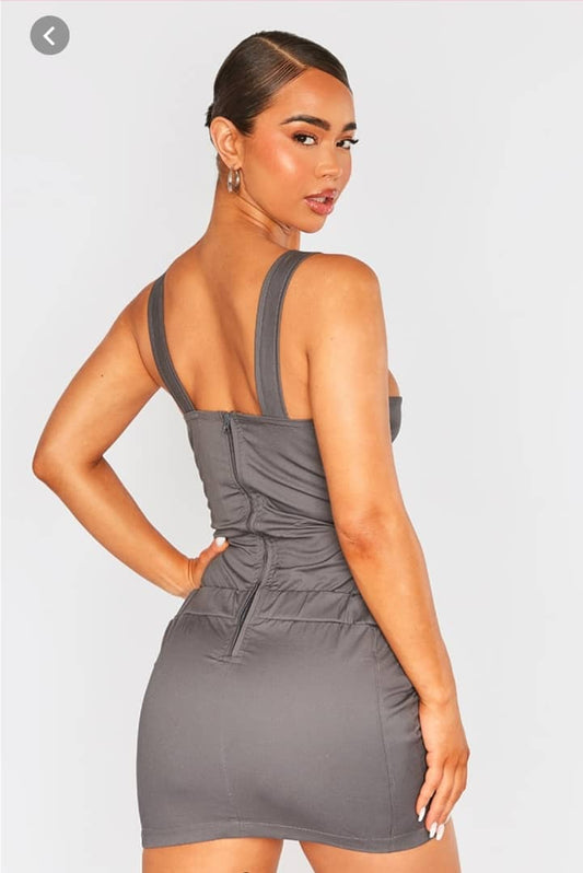 Charcoal Cargo cut out Buckle dress.